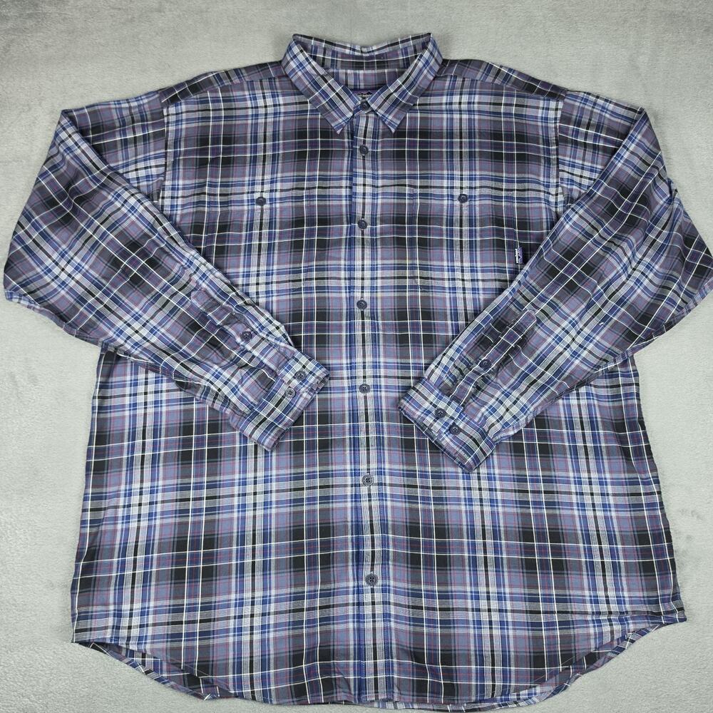 Patagonia Organic Cotton Plaid Shirt Men's XXL Purple Blue Black Long Sleeve But